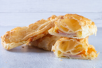 Sticker - Ham and cheese puff pastry, displayed on gray background