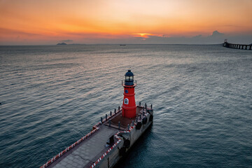 high angle shot of the lighthouse on nanao island, shantou city, guangdong province, china.