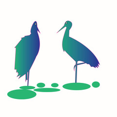 This image shows a vector of two cranes with color gradients