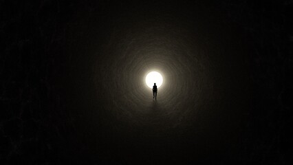 Wall Mural - alone in dark tunnel into the light