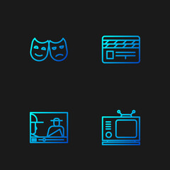 Poster - Set line Retro tv, Online play video, Comedy and tragedy masks and Movie clapper. Gradient color icons. Vector