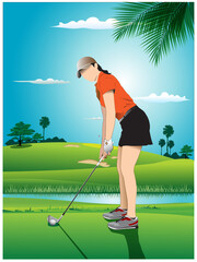 Poster - female golfer playing