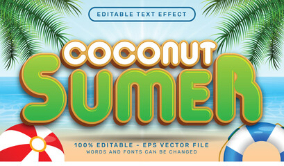 coconut summer 3d editable text effect and sea landscape background