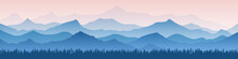 Vector Illustration Of Mountains, Ridge In The Morning Haze, Panoramic View