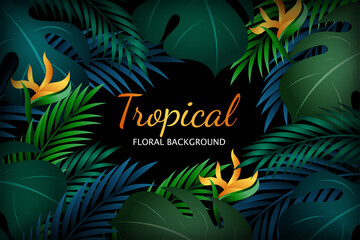 Wall Mural - Tropical summer plants background with elegant green and blue design