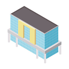 Wall Mural - blue isometric building