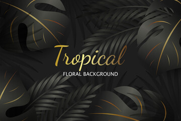 Wall Mural - Luxury Golden Tropical leaves background