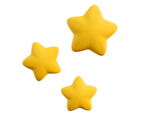 3d star in realistic cartoon style. Three yellow star for dreaming concept. Soft pop render design elements for feedback, award and achievements