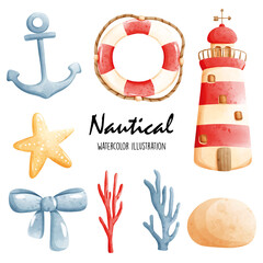 Watercolor nautical, ocean. Vector illustration