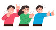 Good reaction, praise, public cheers. Character positive reactions pose collection vector illustration.