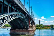 Beautiful Low Angle Shot Of Theodor Heuss Bridge In Wiesbaden, Germany