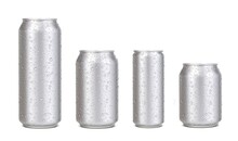 Realistic Aluminium Cans With Water Drops. Silver Beer, Soda, Lemonade, Juice, Energy Drink Mockups. Vector Tin Cans Of Cold Beverages, Isolated 3d Blank Metal Containers With Condensation Droplets