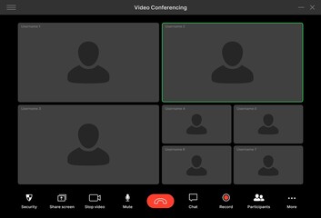 Wall Mural - videocall interface. vector online conference screen template, video call with user avatars and mana