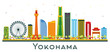 Yokohama Japan City Skyline with Color Buildings Isolated on White.