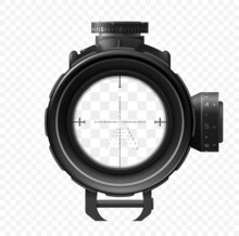 Sniper Scope. Sight View Target, Isolated Vector Crosshair Of Gun. Realistic 3d Weapon Zoom, Military Optical Focus, Viewfinder Device. Bullseye Frame With Cross Aim On Transparent Background