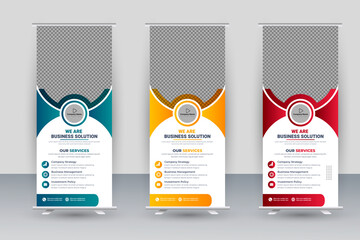 Business Roll Up Banner. corporate Roll up background for Presentation. Vertical roll up, x-stand, exhibition display, Retractable banner stand 