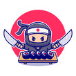 Cute Ninja Holding Knife With Sushi Cartoon Vector Icon Illustration. People Food Icon Concept Isolated Premium Vector. Flat Cartoon Style