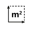 © Elena Pimukova - Square Meter icon. M2 sign. Flat area in square metres . Measuring land area icon. Place dimension pictogram. Vector outline illustration isolated on white background.