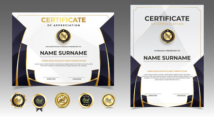 Wall Mural - black and gold certificate of appreciation border template with luxury badge and modern line and sha