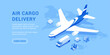 © Виктория Суханова - Air cargo delivery landing page isometric vector illustration. Global logistic transportation commercial service fast freight distribution. Aircraft airplane goods shipping express import export
