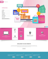 Wall Mural - colorful website template with webshop elements.