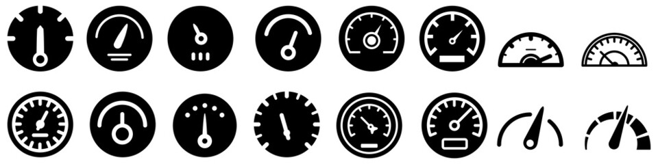 Speedometer vector icon set. speed illustration sign collection. tonometer symbol or logo.