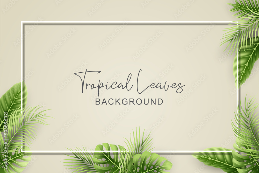 Summer background with realistic tropical leaves Stock Vector | Adobe Stock