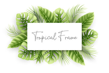 Poster - Natural frame with realistic tropical leaves