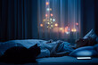 © Loginova - Young Woman And her Cat Sleeping Cozily on a Bed in Bedroom at Night.