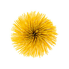 Wall Mural - raw egg or wheat yellow spaghetti top view isolated on white. concept. pompon