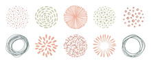 Set Of Circle Doodle Textutes. Vector Hand Drawn Abstract Patterns, Lines And Dots. Freehand Drawing For Design.