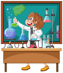 Wall Mural - classroom scene with scientist doing experiment