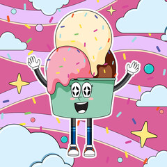 Wall Mural - Funny ice cream cartoon character