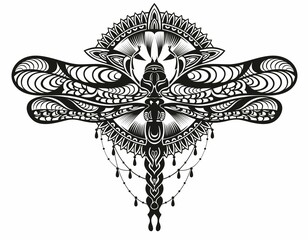 Sticker - Engrave isolated dragonfly hand drawn graphic illustration