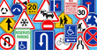 © New Africa - Collection of different traffic signs on turquoise background. Banner design