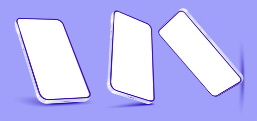 Fototapete - Realistic smartphone mockup. Device UI, UX mockup for presentation template. Cellphone frame with blank display isolated templates, phone different angles views. Vector