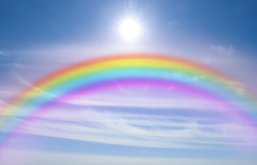 Wall Mural - beautiful view of bright rainbow in blue sky on sunny day
