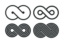 Infinity Graphic Symbols Set. Signs Isolated On White Background. Graphic Design Elements. Abstract Geometric Shapes. Vector Illustration