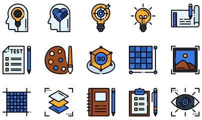 Poster - Set of Vector Icons Related to Design Thinking. Contains such Icons as Creative Thinking, Empathise, Prototype, 3D Design, Pixels, Sketchbook and more.