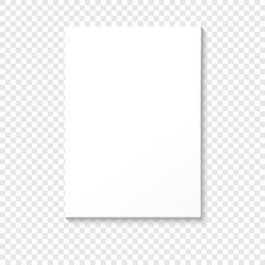 Vector sheet paper A4 format with shadows. White realistic blank paper page with shadow. Mock up design leaflet or banner template