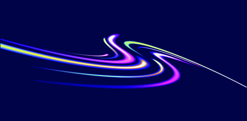 Wall Mural - Neon lights creating wavy curve abstract background in the dark. Vector illustration