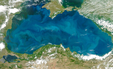 phytoplankton blooms in the black sea, top view of black sea, aerial view of istanbul bosporus, turk