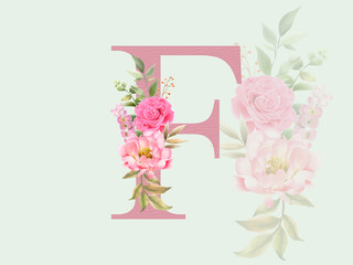 Wall Mural - Beautiful alphabet F with floral bouquet