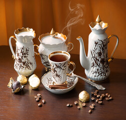 Wall Mural - Sweets on the background of coffee still life