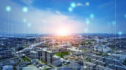 Aufkleber - Smart city and communication network concept. 5G. LPWA (Low Power Wide Area). Wireless communication.