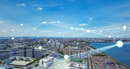 Aufkleber - Smart city and communication network concept. 5G. LPWA (Low Power Wide Area). Wireless communication.