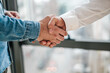 © Moon Safari - Close up shot of teamwork handshake in the office businessman entrepreneur freelancer shaking hands for successful negotiations and company business merger and acquisition
