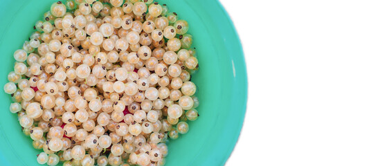 Sticker - Ripe berries of white currant (porechka) in a bowl on a white background