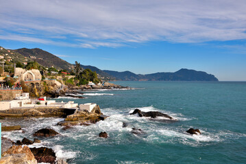 Poster - the coast of nervi and the panorama of the mount of Portofino Italy