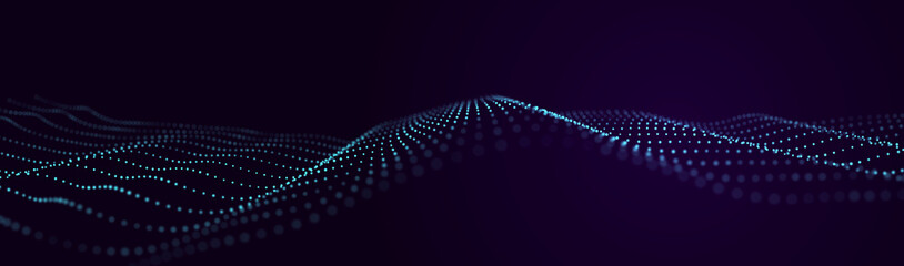 Wall Mural - large digital data background. abstract wave with moving dots. 3d rendering
